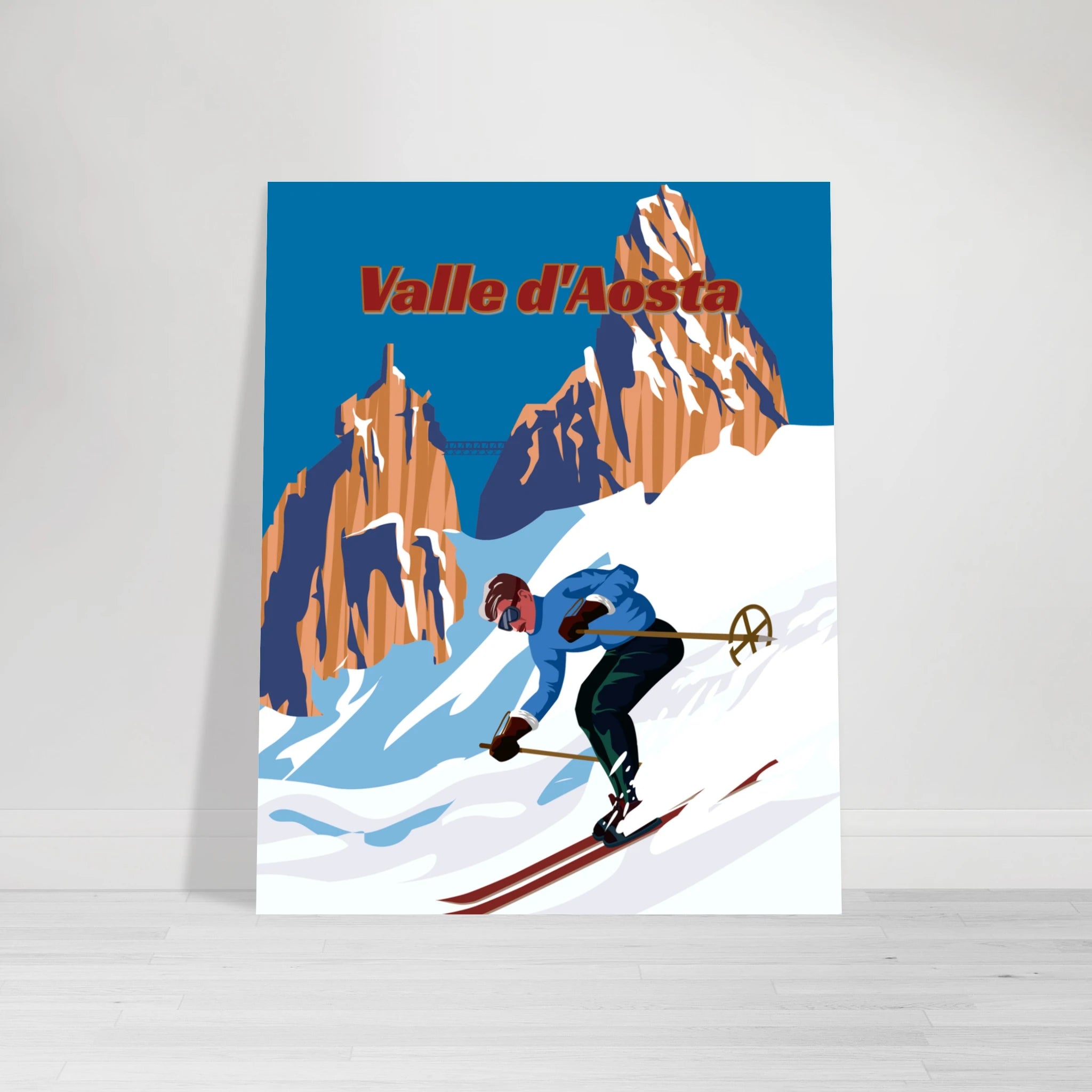 Poster sci vintage ispirato alla Valle d’Aosta, arte alpina e montagna