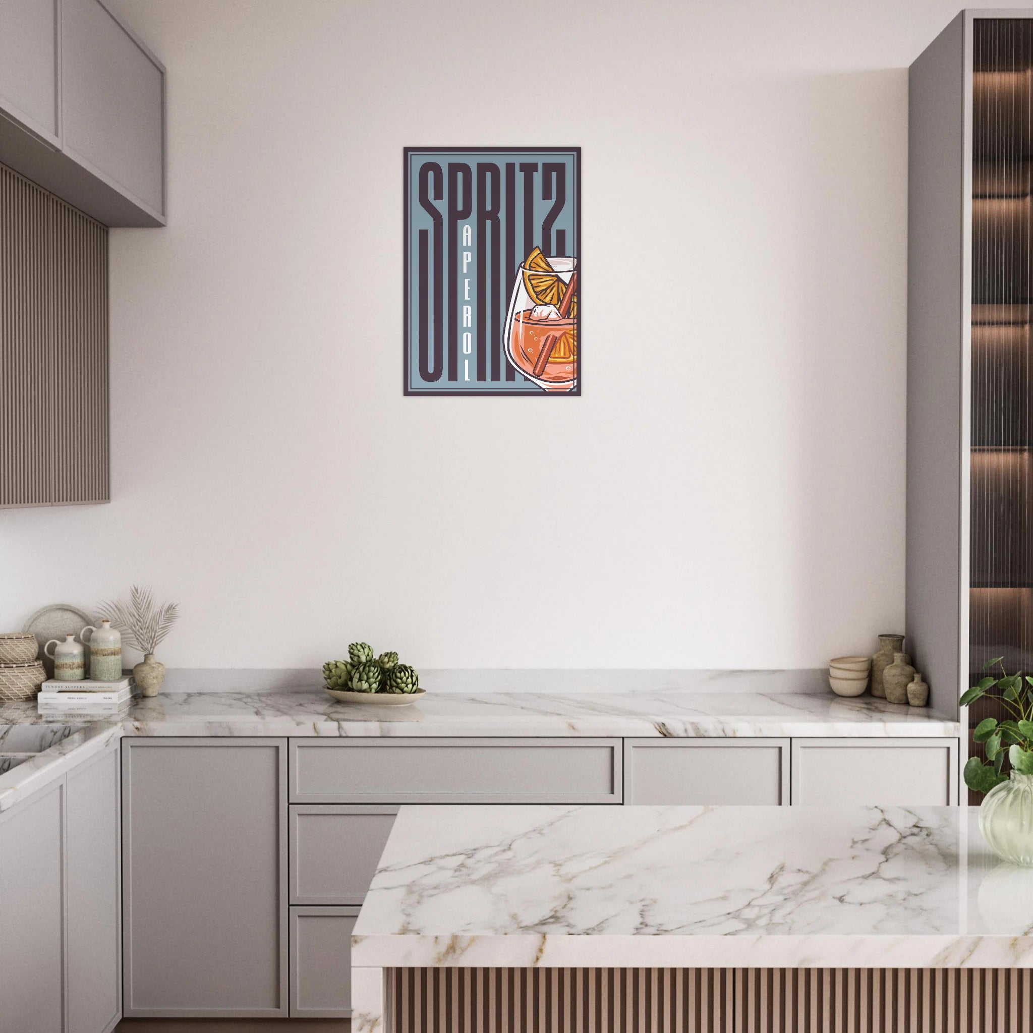 Poster Spritz Aperol con tipografia retrò e bicchiere arancione, graphic design vintage per angolo bar
