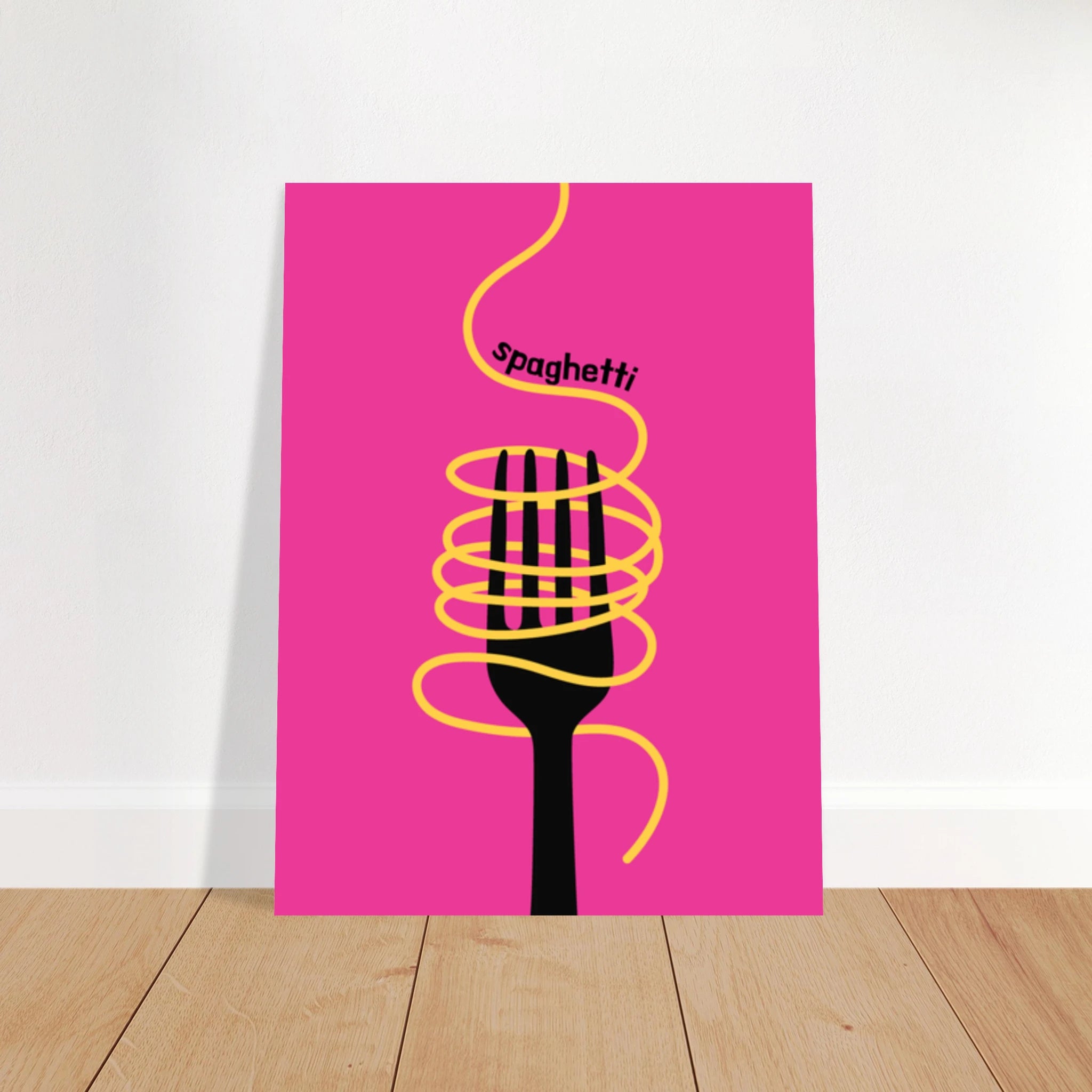 Poster illustrato con spaghetti come icona dello stile di vita italiano