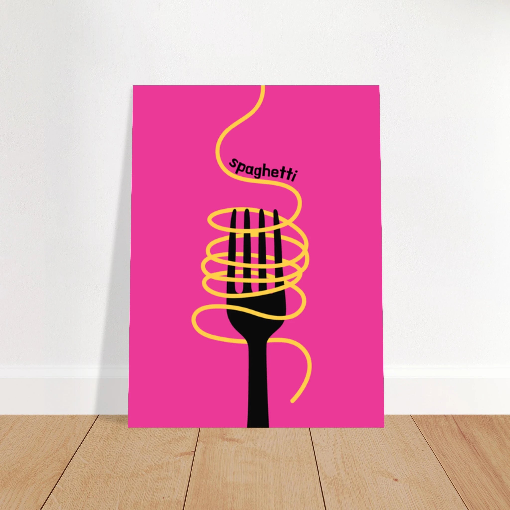 Poster illustrato con spaghetti come icona dello stile di vita italiano