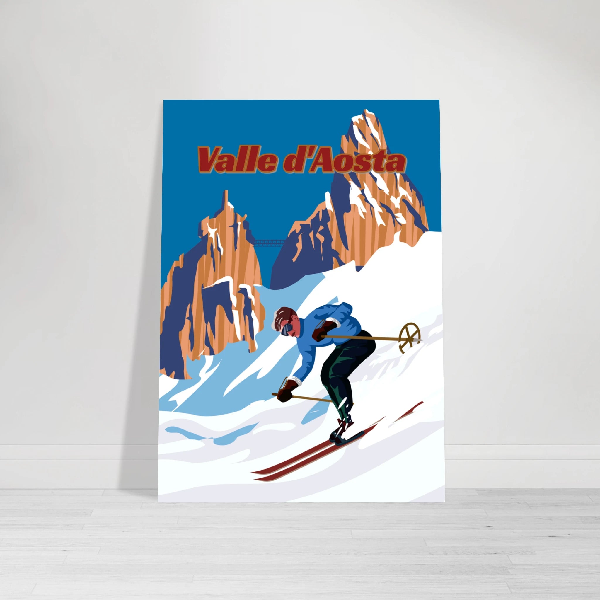 Poster sci vintage ispirato alla Valle d’Aosta, arte alpina e montagna