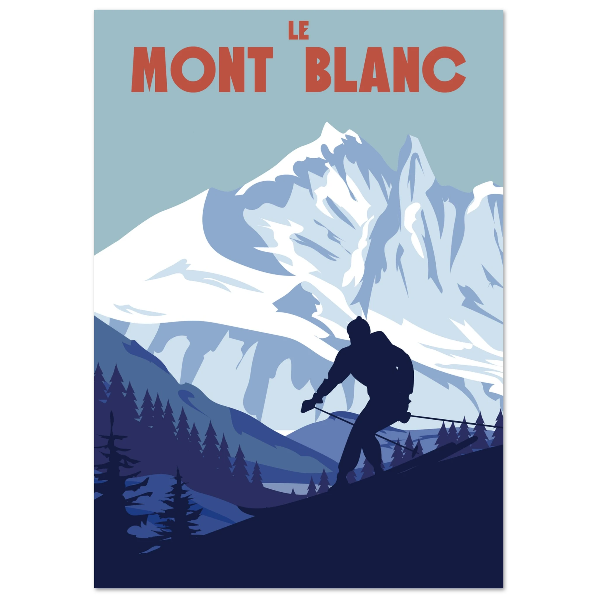 Poster Mont Blanc illustrato in stile vintage, paesaggio alpino