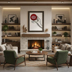 Poster minimal con mano illustrata che regge un bicchiere di vino rosso, line art moderna