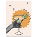 Poster Cheers con mano stilizzata che regge cocktail margarita con lime, illustrazione grafica moderna wall art contemporanea
