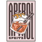 Poster Aperol Spritz vintage con bicchiere cocktail e scritta tipografica, wall art aperitivo italiano