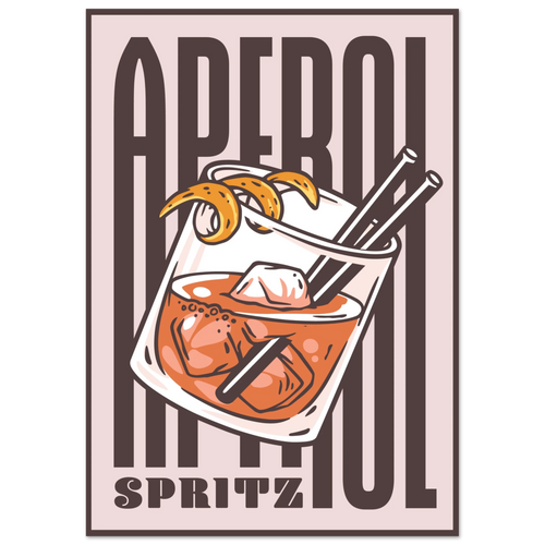 Poster Aperol Spritz vintage con bicchiere cocktail e scritta tipografica, wall art aperitivo italiano
