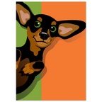 Illustrazione pop art di un bassotto, poster moderno per decorazione casa, ideale per amanti dei cani.
