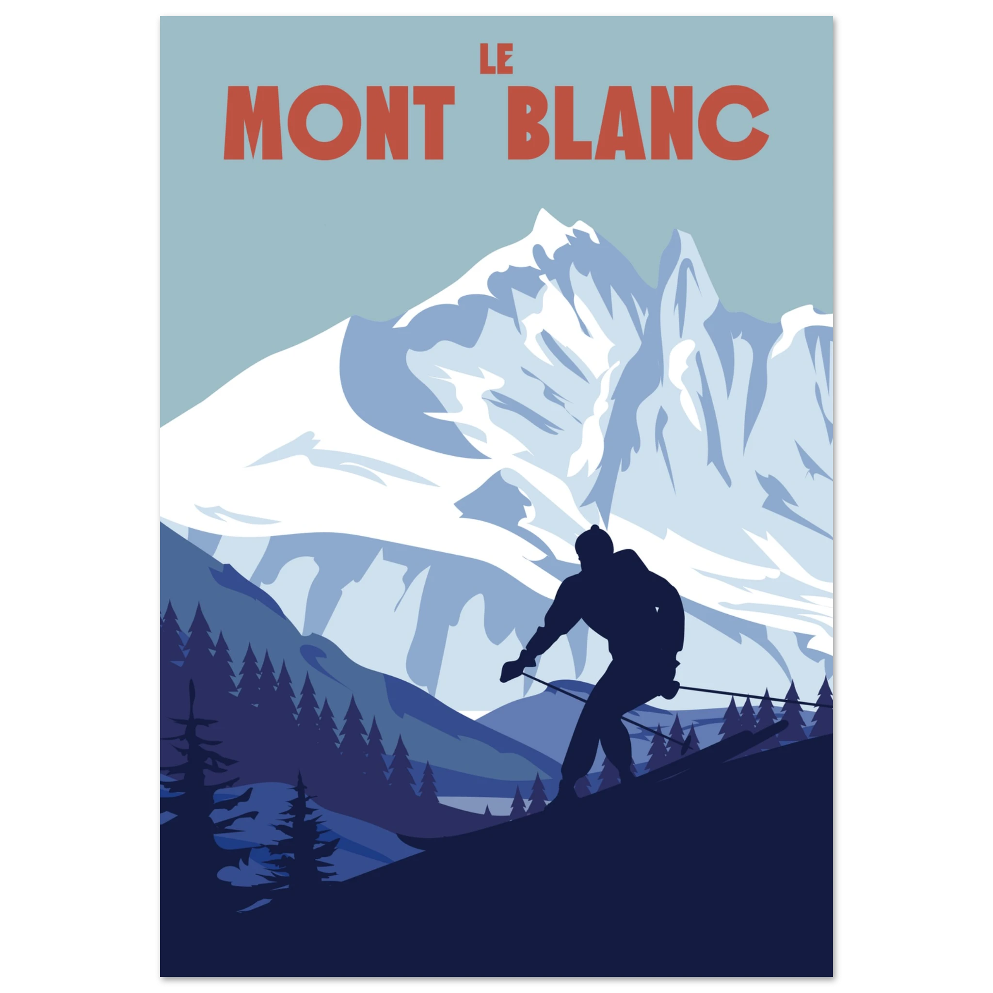 Poster Mont Blanc illustrato in stile vintage, paesaggio alpino