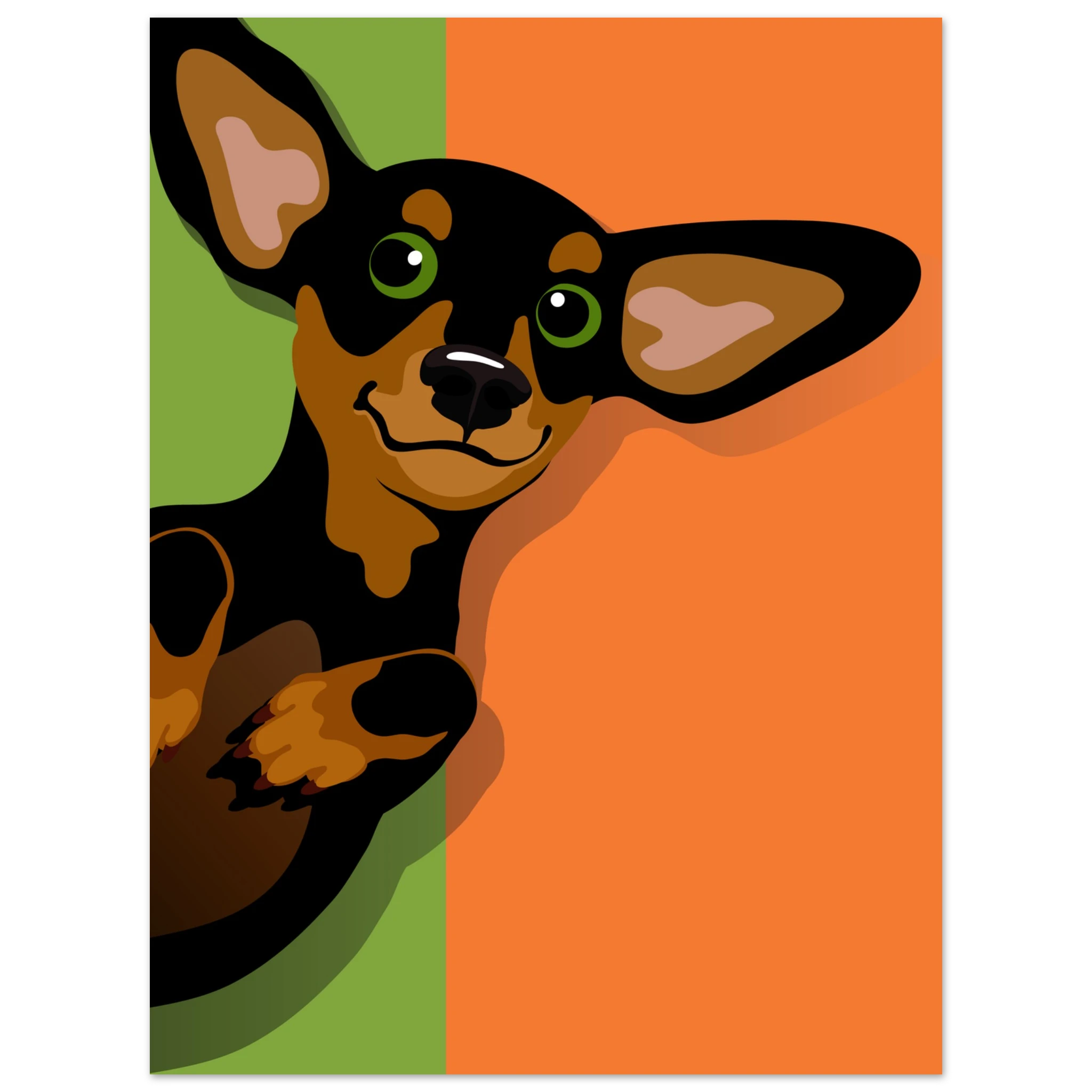 Illustrazione pop art di un bassotto, poster moderno per decorazione casa, ideale per amanti dei cani.