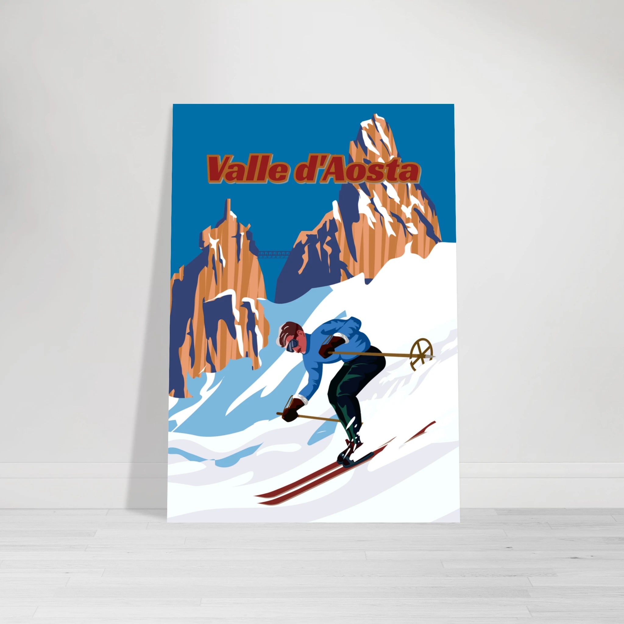 Poster sci vintage ispirato alla Valle d’Aosta, arte alpina e montagna