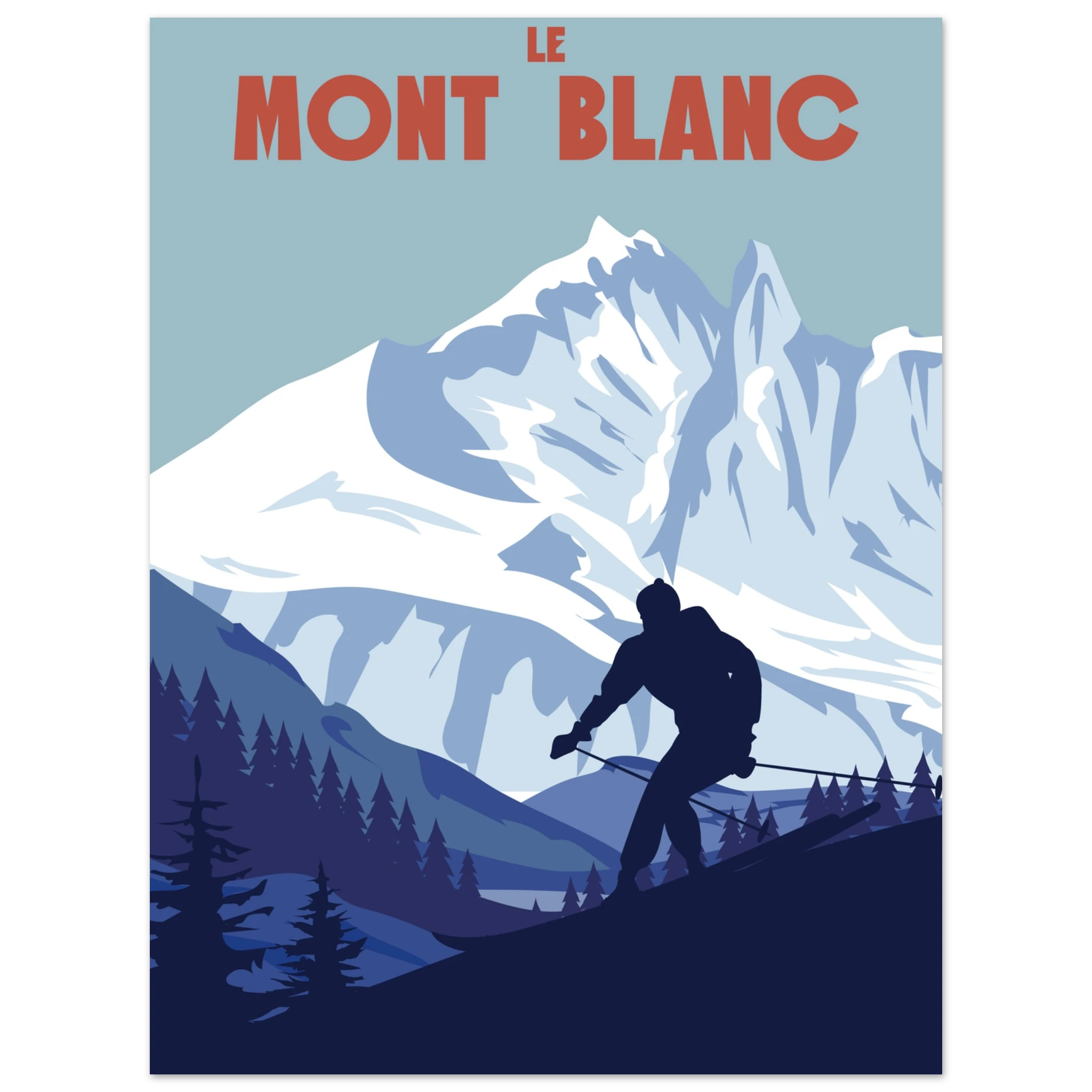 Poster Mont Blanc illustrato in stile vintage, paesaggio alpino