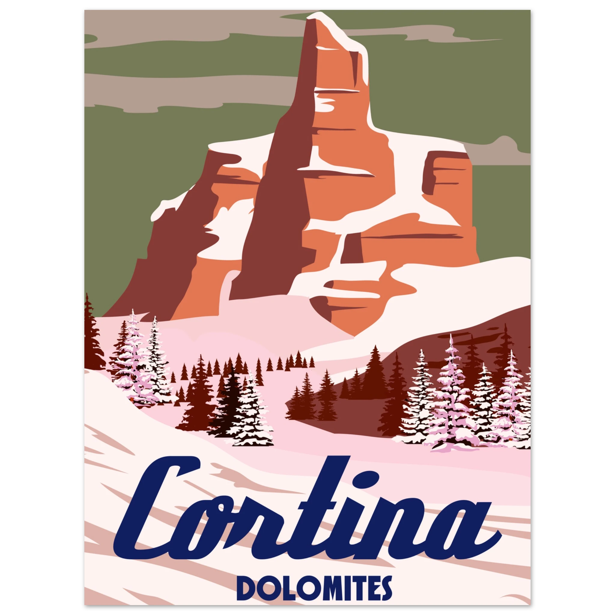 Poster montagna vintage ispirato a Cortina e alle Dolomiti