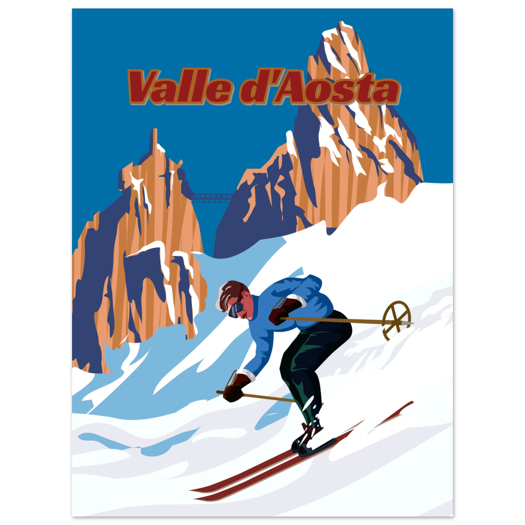 Poster sci vintage ispirato alla Valle d’Aosta, arte alpina e montagna