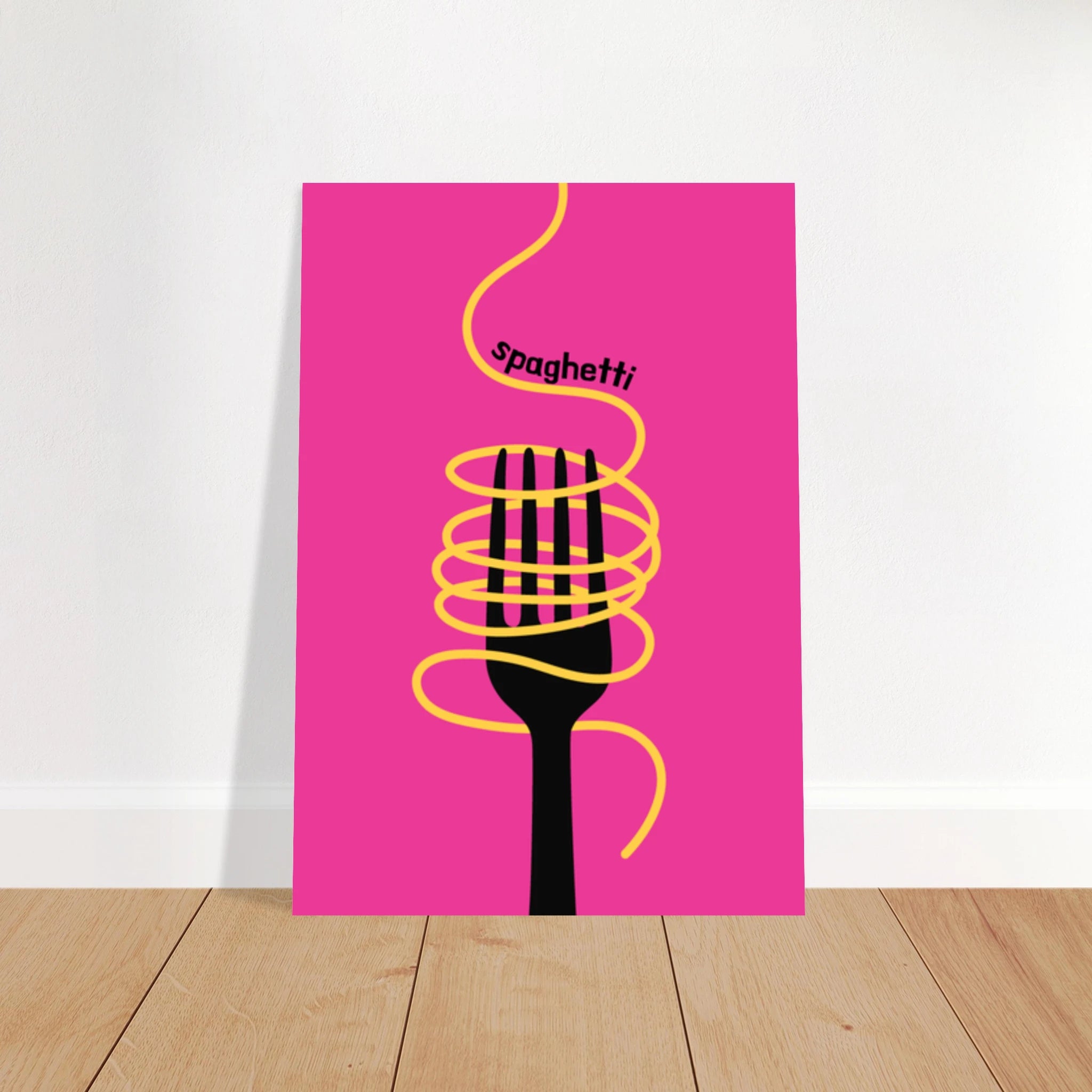Poster illustrato con spaghetti come icona dello stile di vita italiano