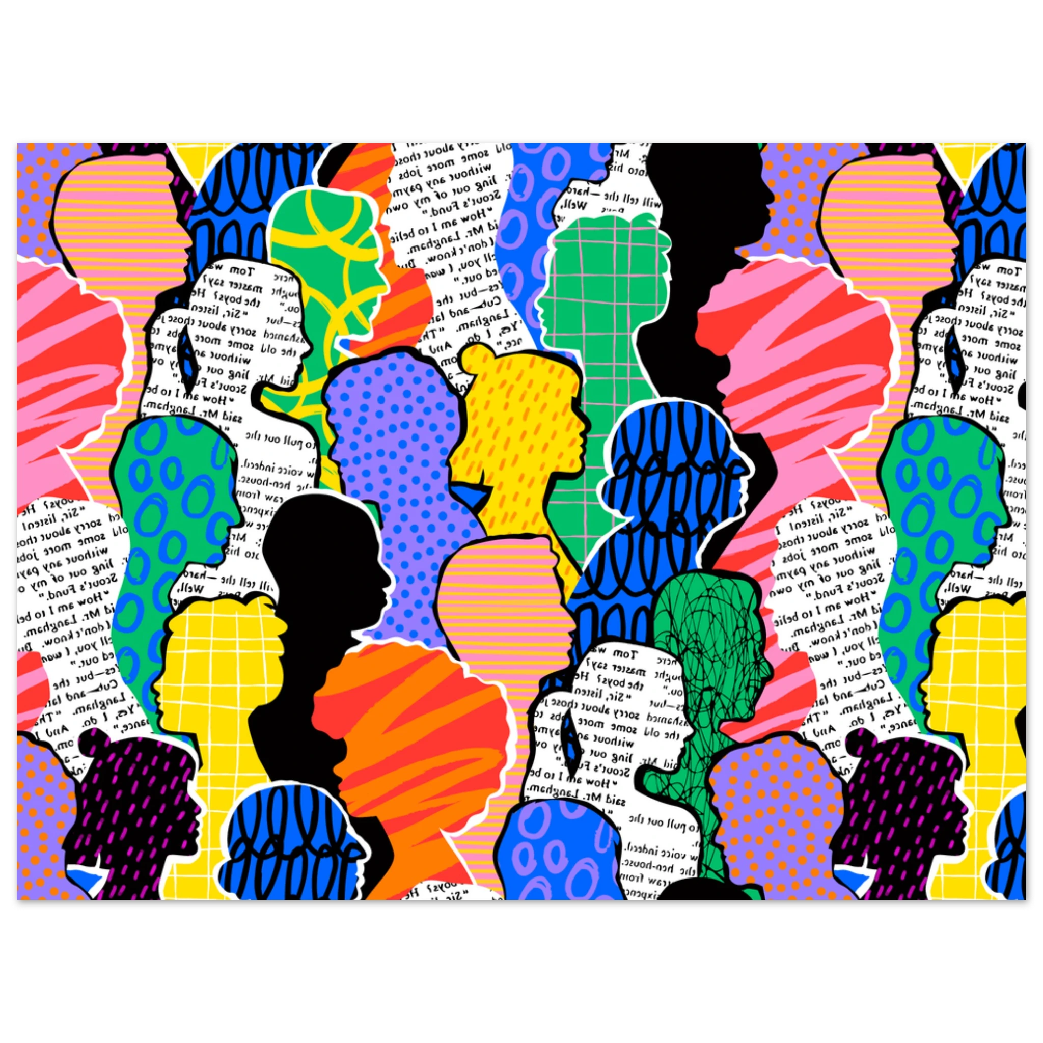 Poster contemporaneo Menti a Colore con volti astratti colorati, arte grafica moderna
