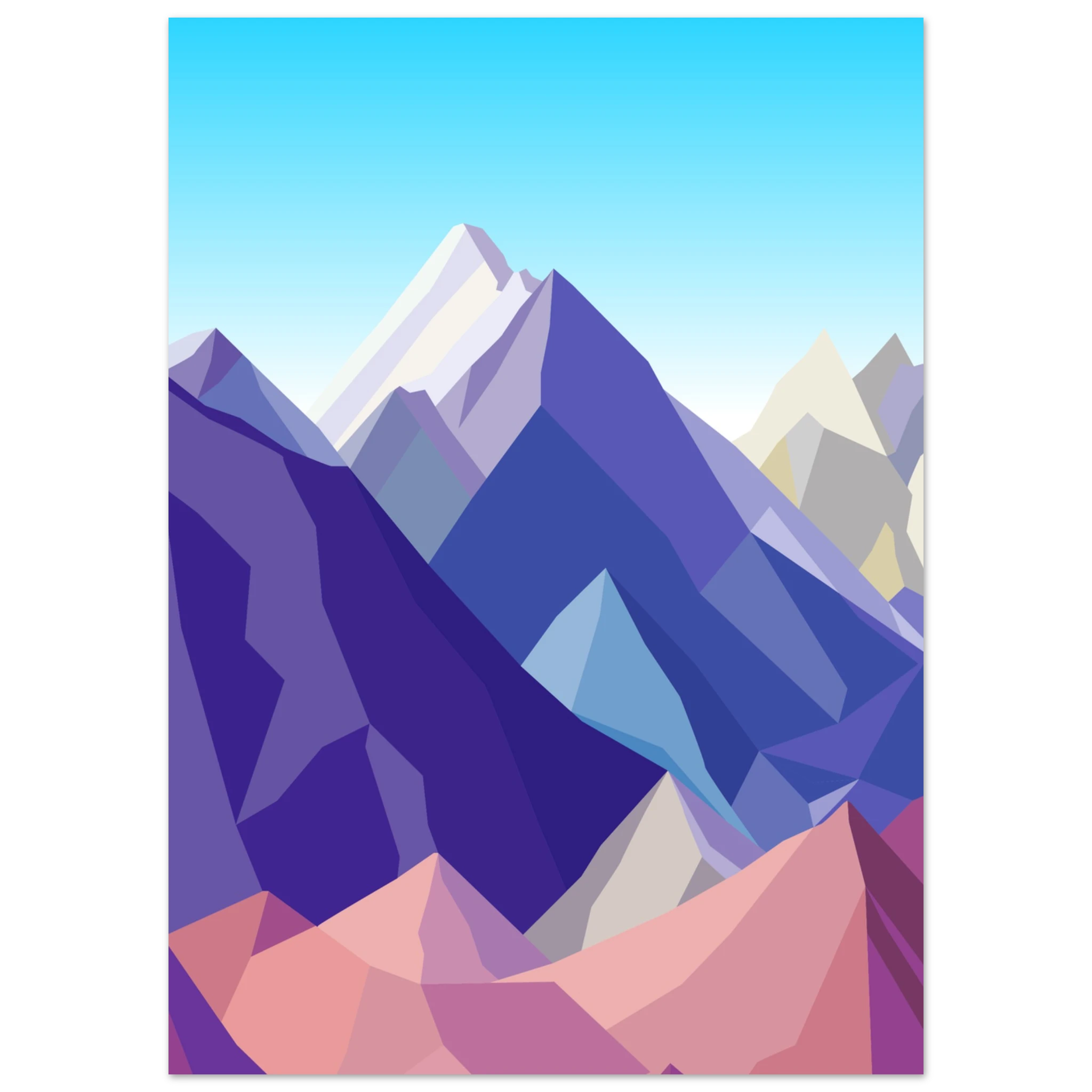 Poster montagna in stile arte moderna con vette colorate stilizzate