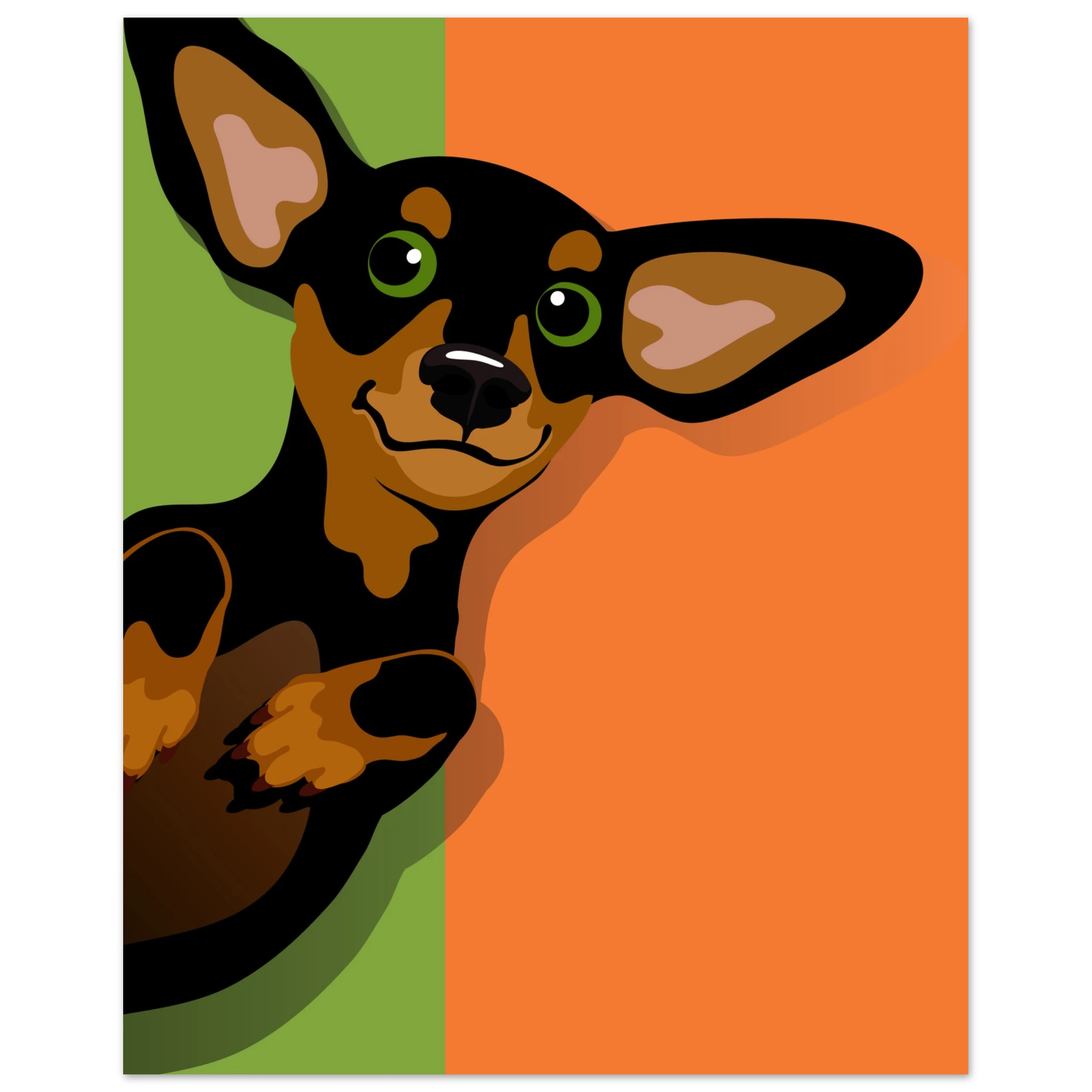 Illustrazione pop art di un bassotto, poster moderno per decorazione casa, ideale per amanti dei cani.