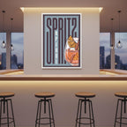 Poster Spritz Aperol con tipografia retrò e bicchiere arancione, graphic design vintage per angolo bar