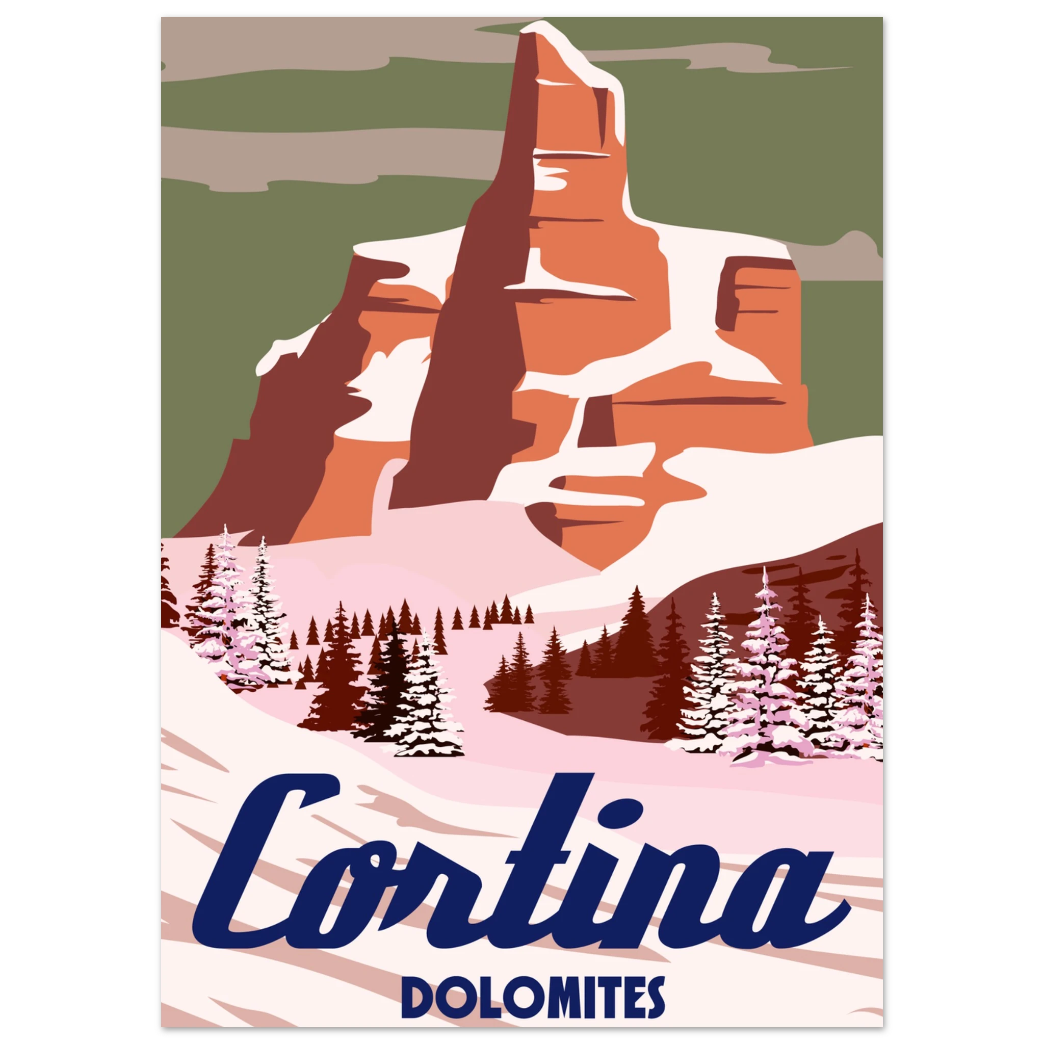 Poster montagna vintage ispirato a Cortina e alle Dolomiti