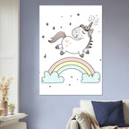 Poster per bambini con unicorno illustrato in stile dolce e sognante