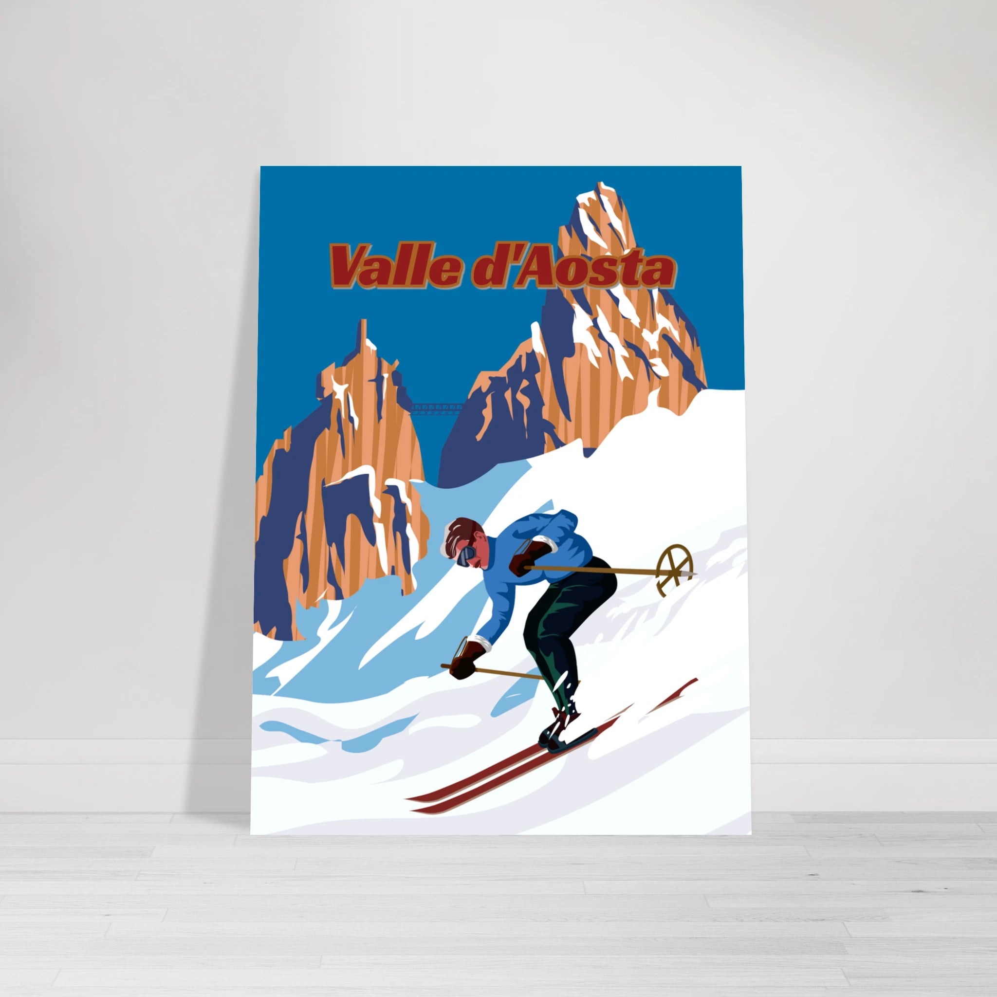 Poster sci vintage ispirato alla Valle d’Aosta, arte alpina e montagna