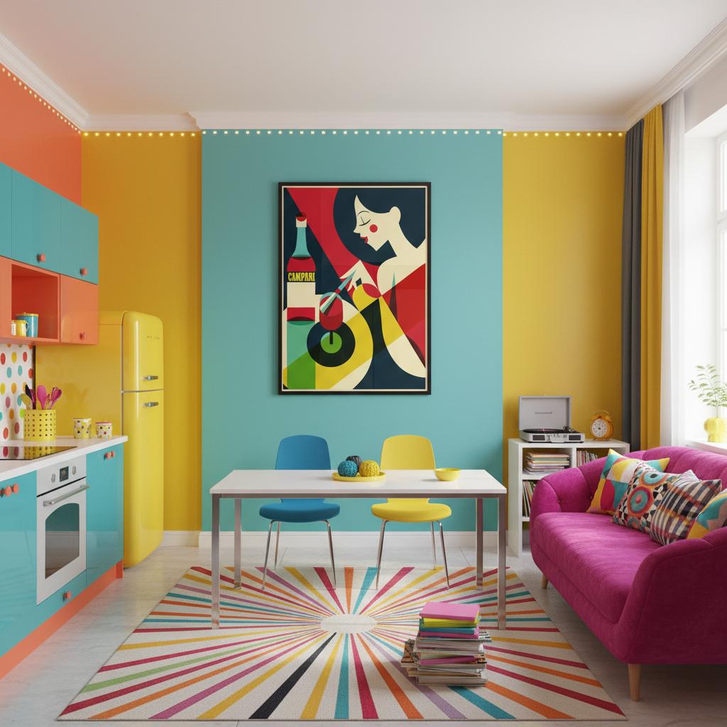 Poster vintage Campari con donna stilizzata e bottiglia, grafica retrò da aperitivo italiano