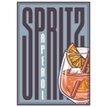 Poster Spritz Aperol con tipografia retrò e bicchiere arancione, graphic design vintage per angolo bar