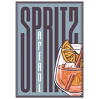 Poster Spritz Aperol con tipografia retrò e bicchiere arancione, graphic design vintage per angolo bar