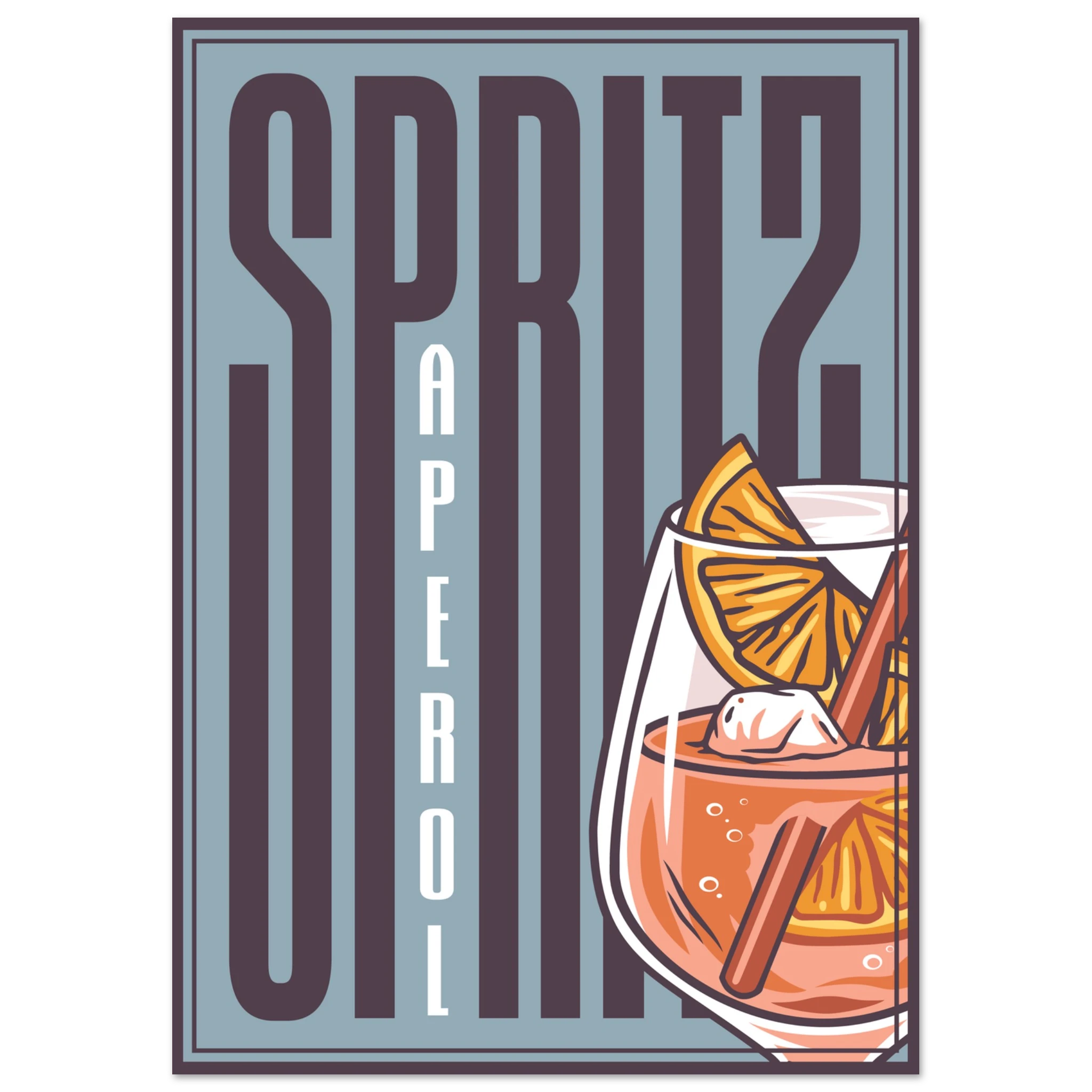 Poster Spritz Aperol con tipografia retrò e bicchiere arancione, graphic design vintage per angolo bar