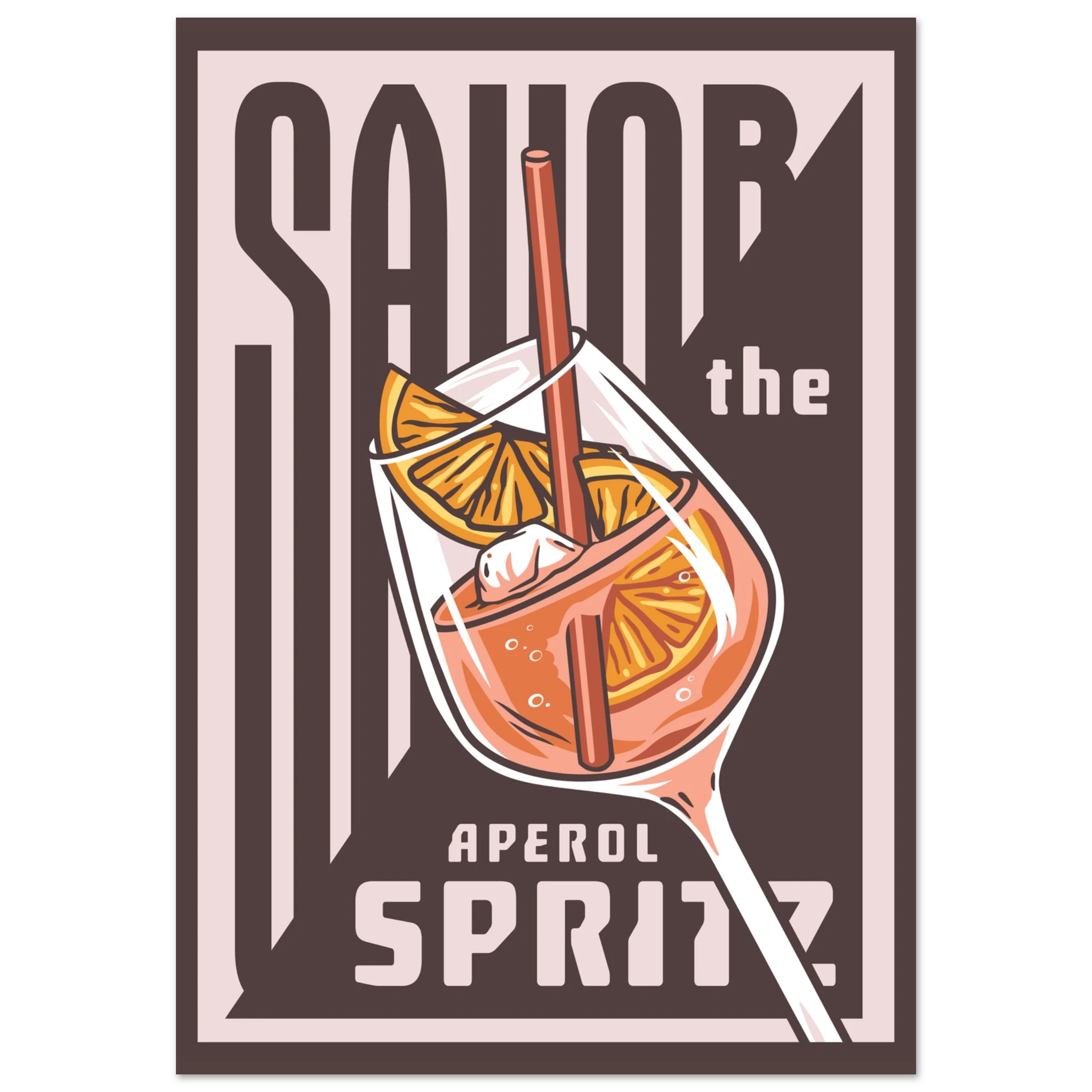 Poster Savor the Spritz con tipografia bold e bicchiere di spritz, stile retrò graphic design