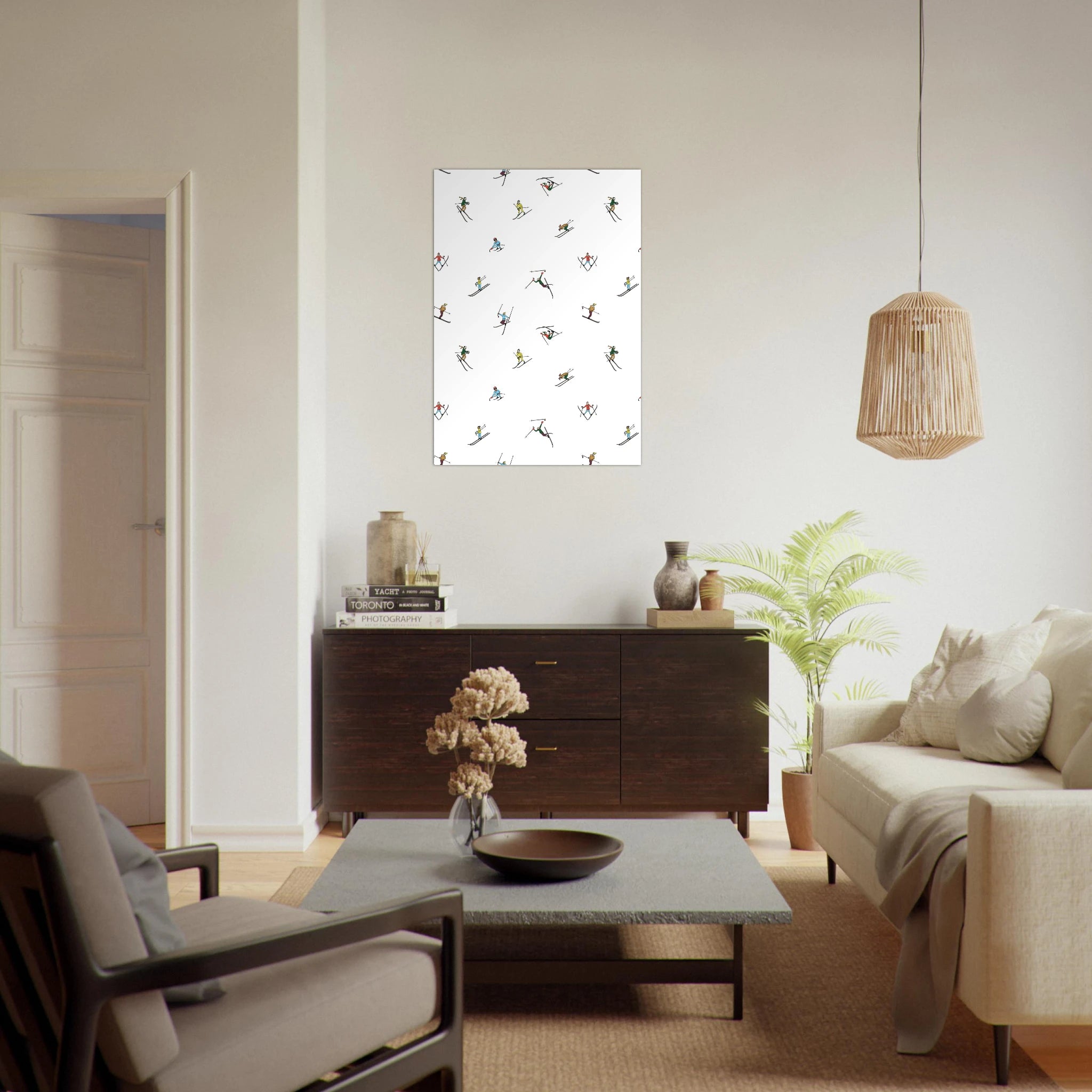 Poster sci moderno appeso in ambiente contemporaneo, arredamento ispirato alla montagna