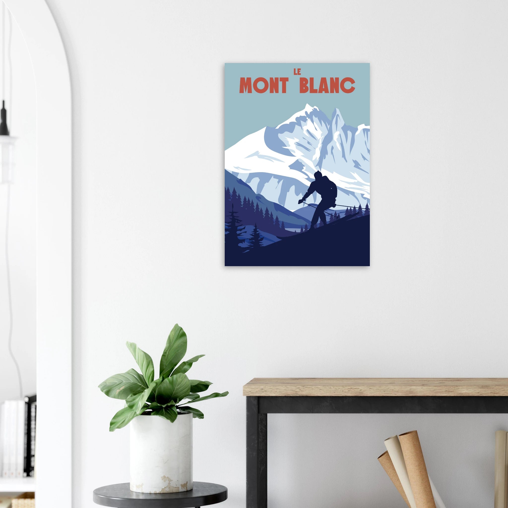 Poster Mont Blanc illustrato in stile vintage, paesaggio alpino