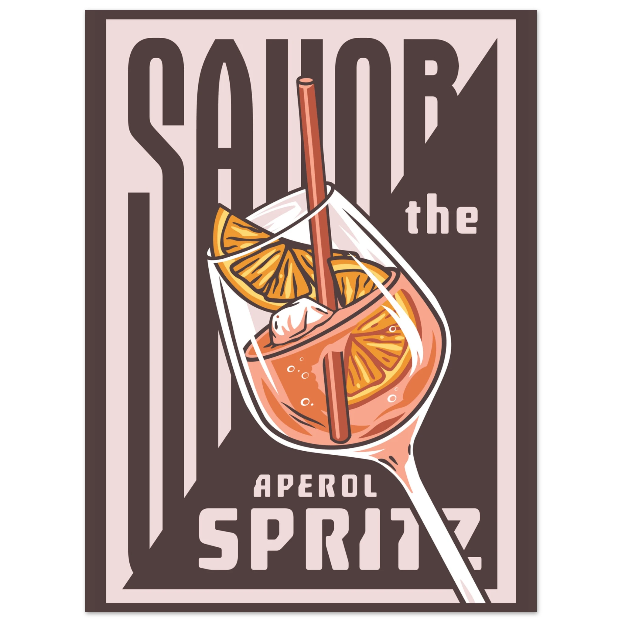 Poster Savor the Spritz con tipografia bold e bicchiere di spritz, stile retrò graphic design