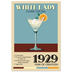 Poster White Lady cocktail vintage con bicchiere e scritta classic cocktail, stile retrò elegante