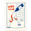 Poster Wine Club con illustrazione di bottiglia di vino e due calici, stile doodle moderno