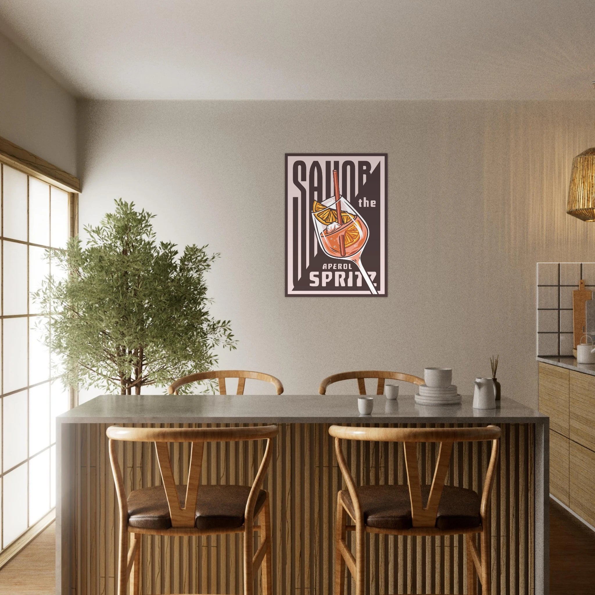 Poster Savor the Spritz con tipografia bold e bicchiere di spritz, stile retrò graphic design