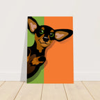 Illustrazione pop art di un bassotto, poster moderno per decorazione casa, ideale per amanti dei cani.