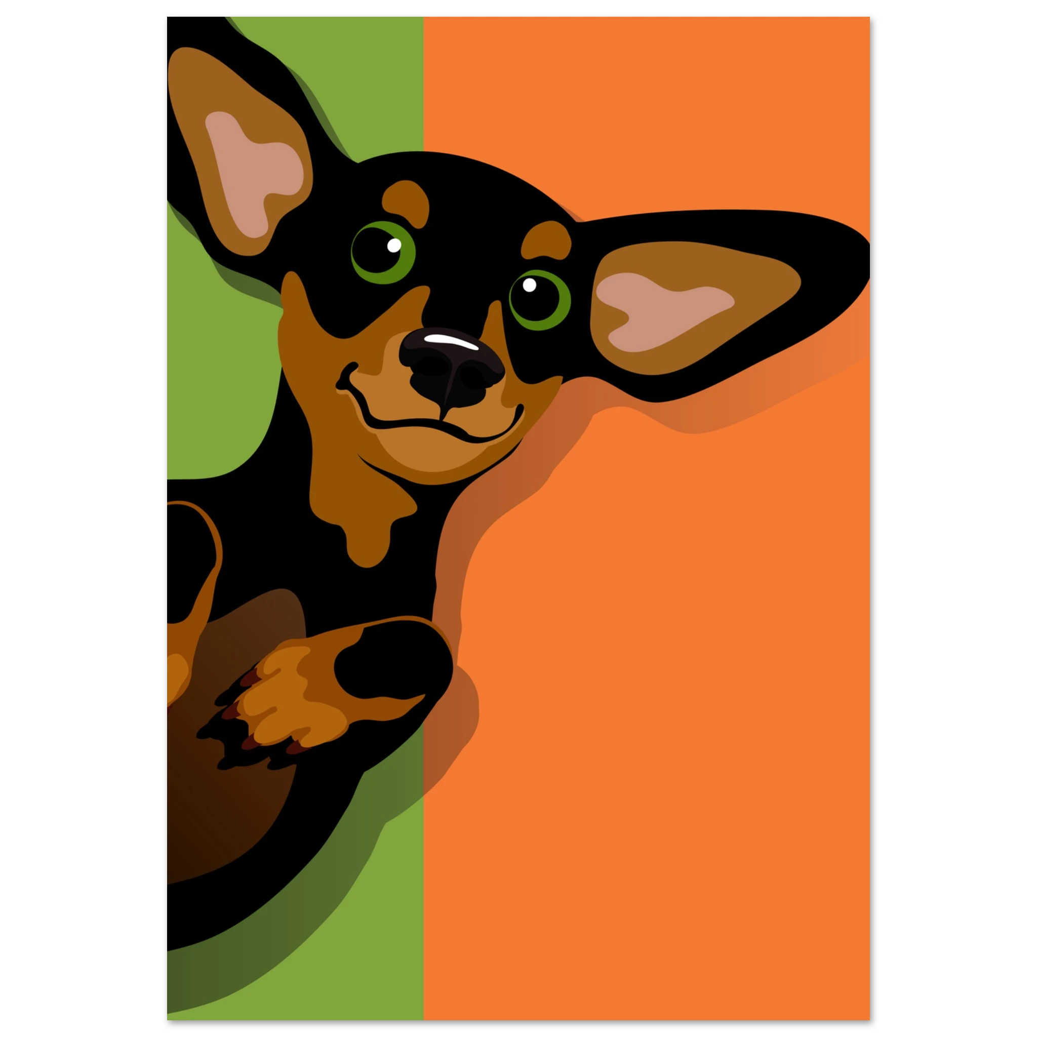 Illustrazione pop art di un bassotto, poster moderno per decorazione casa, ideale per amanti dei cani.