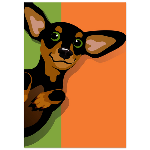 Illustrazione pop art di un bassotto, poster moderno per decorazione casa, ideale per amanti dei cani.