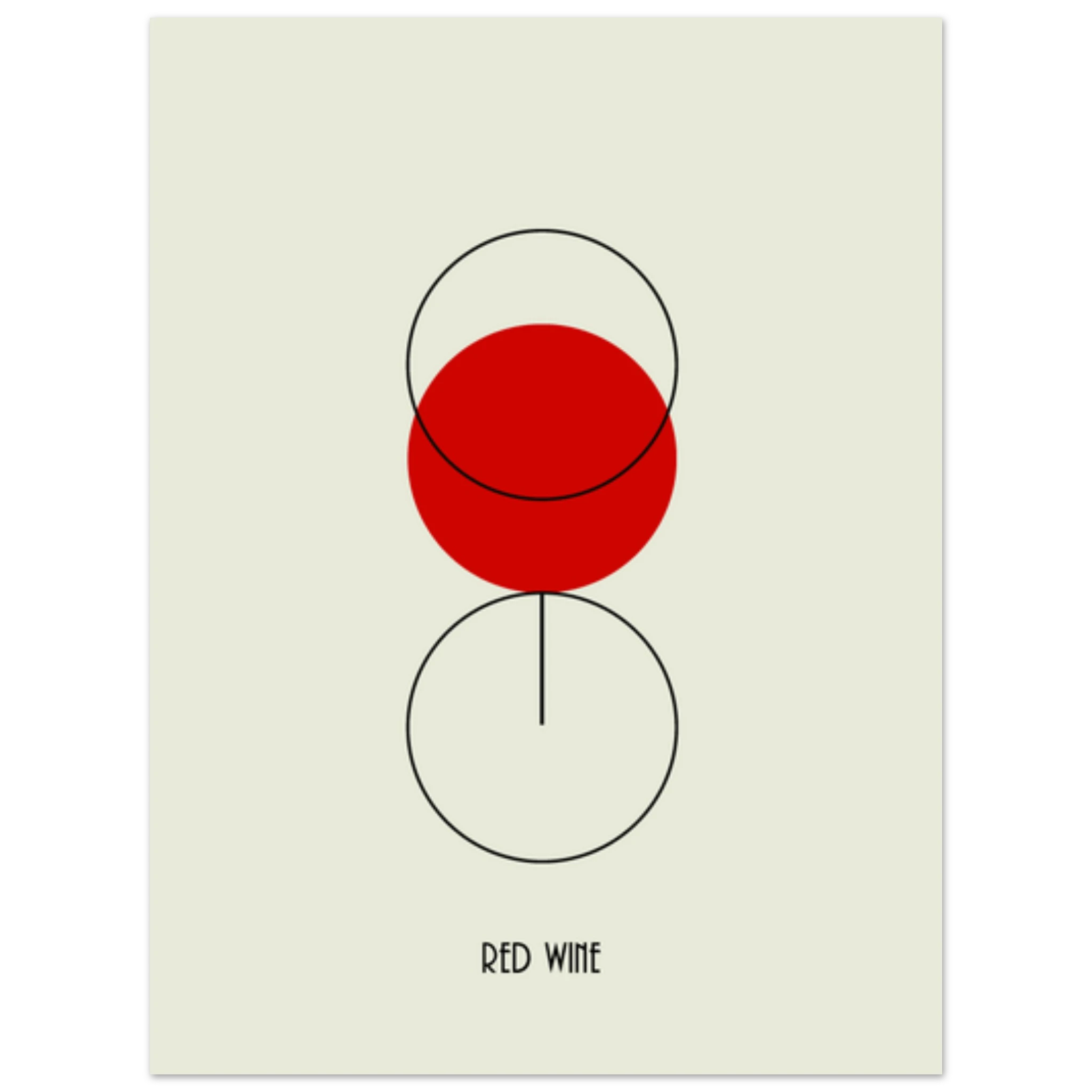 Poster minimal con bicchiere di vino rosso stilizzato, arte contemporanea essenziale, design moderno da parete.