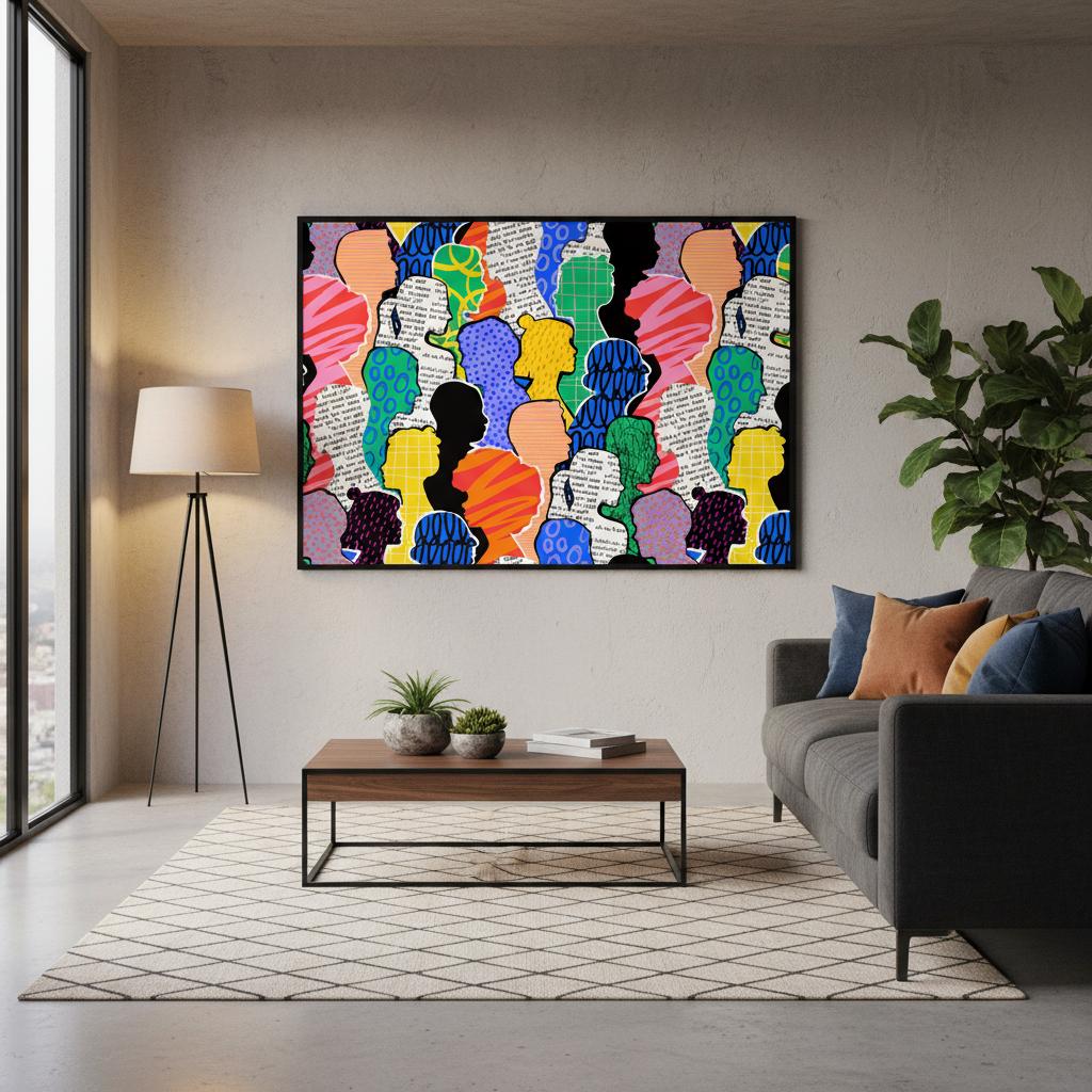 Poster contemporaneo Menti a Colore con volti astratti colorati, arte grafica moderna
