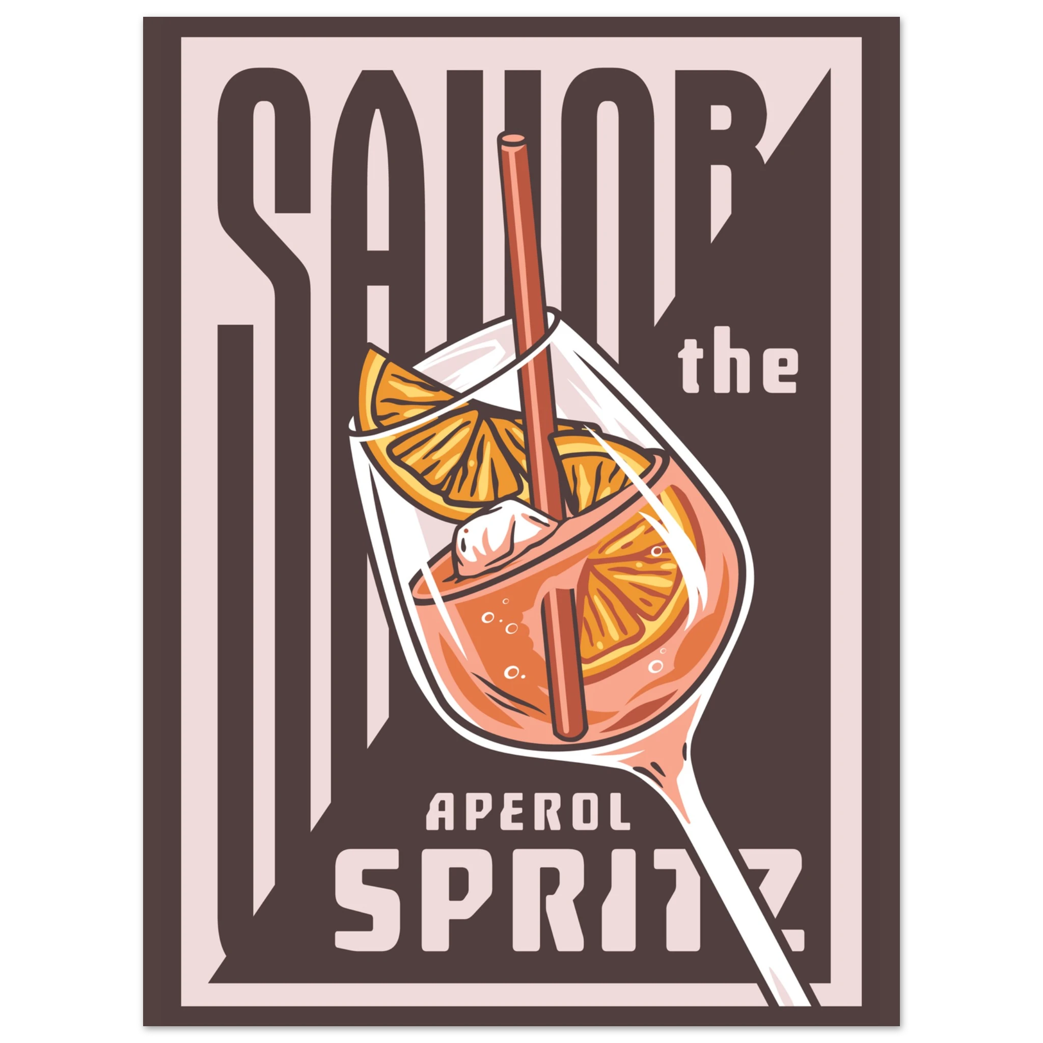 Poster Savor the Spritz con tipografia bold e bicchiere di spritz, stile retrò graphic design