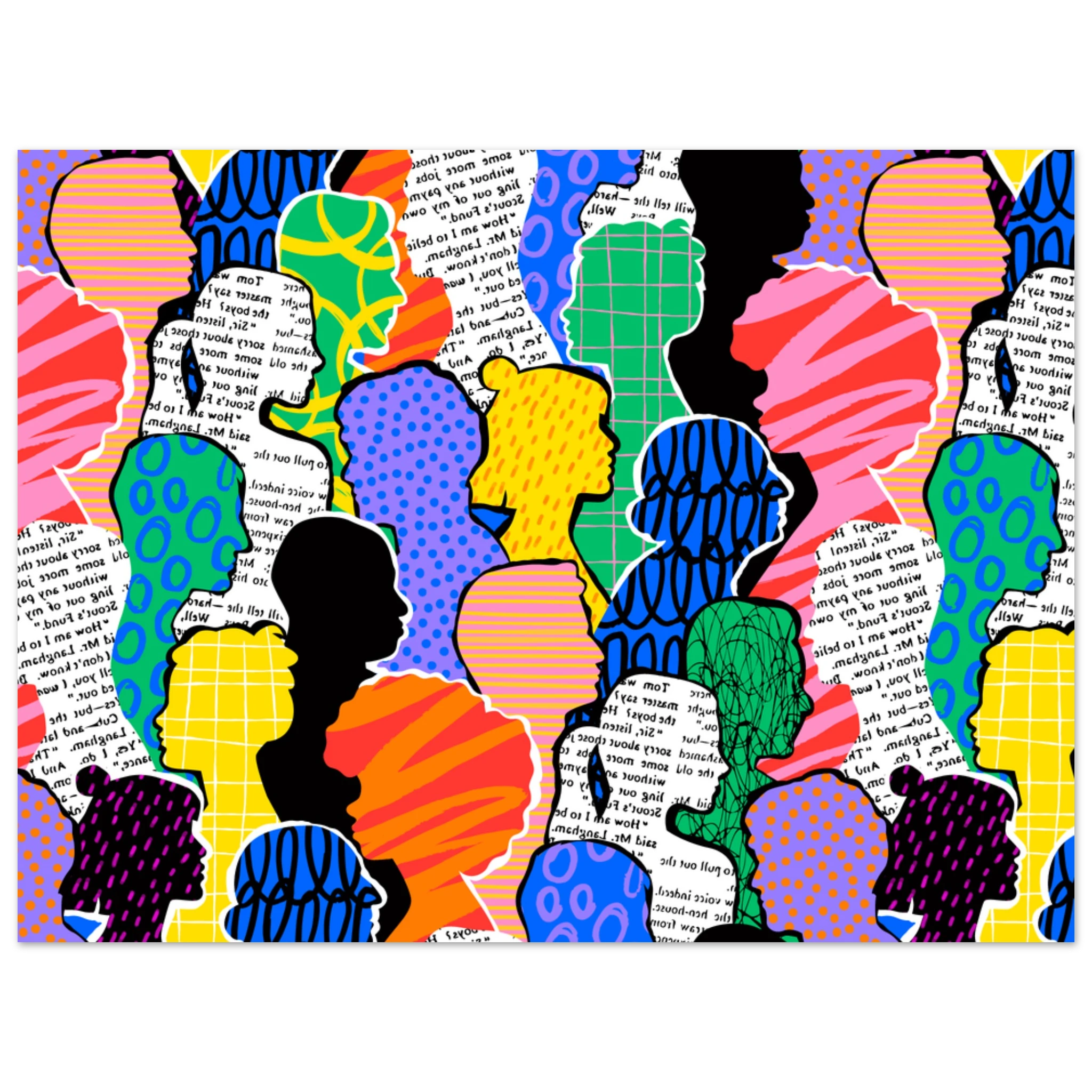 Poster contemporaneo Menti a Colore con volti astratti colorati, arte grafica moderna
