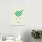Poster minimal Margarita con cocktail verde e oliva, design moderno elegante per pareti e angolo bar