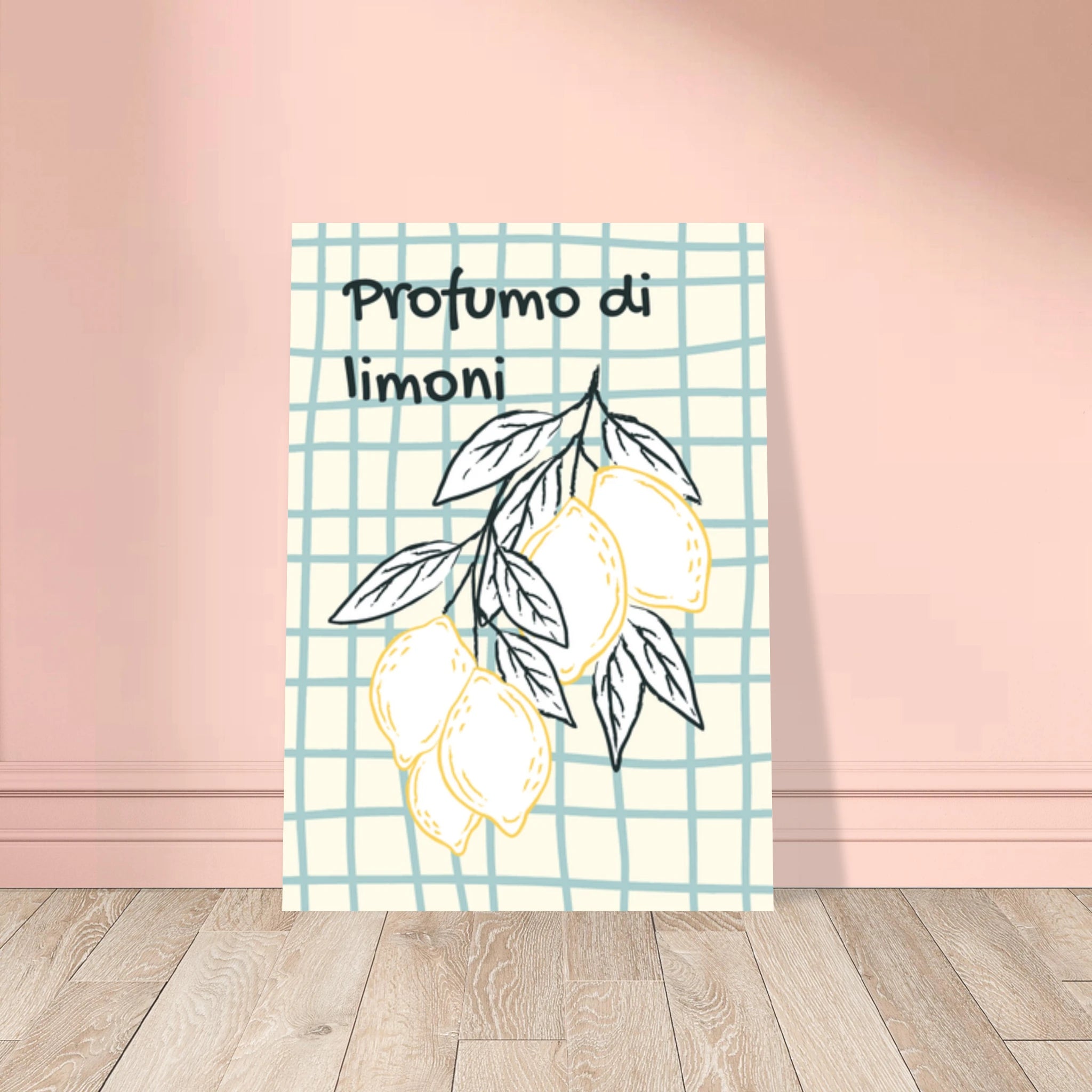 Poster illustrato con limoni e foglie, stile mediterraneo italiano