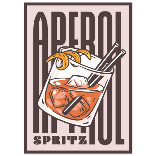 Poster Aperol Spritz vintage con bicchiere cocktail e scritta tipografica, wall art aperitivo italiano