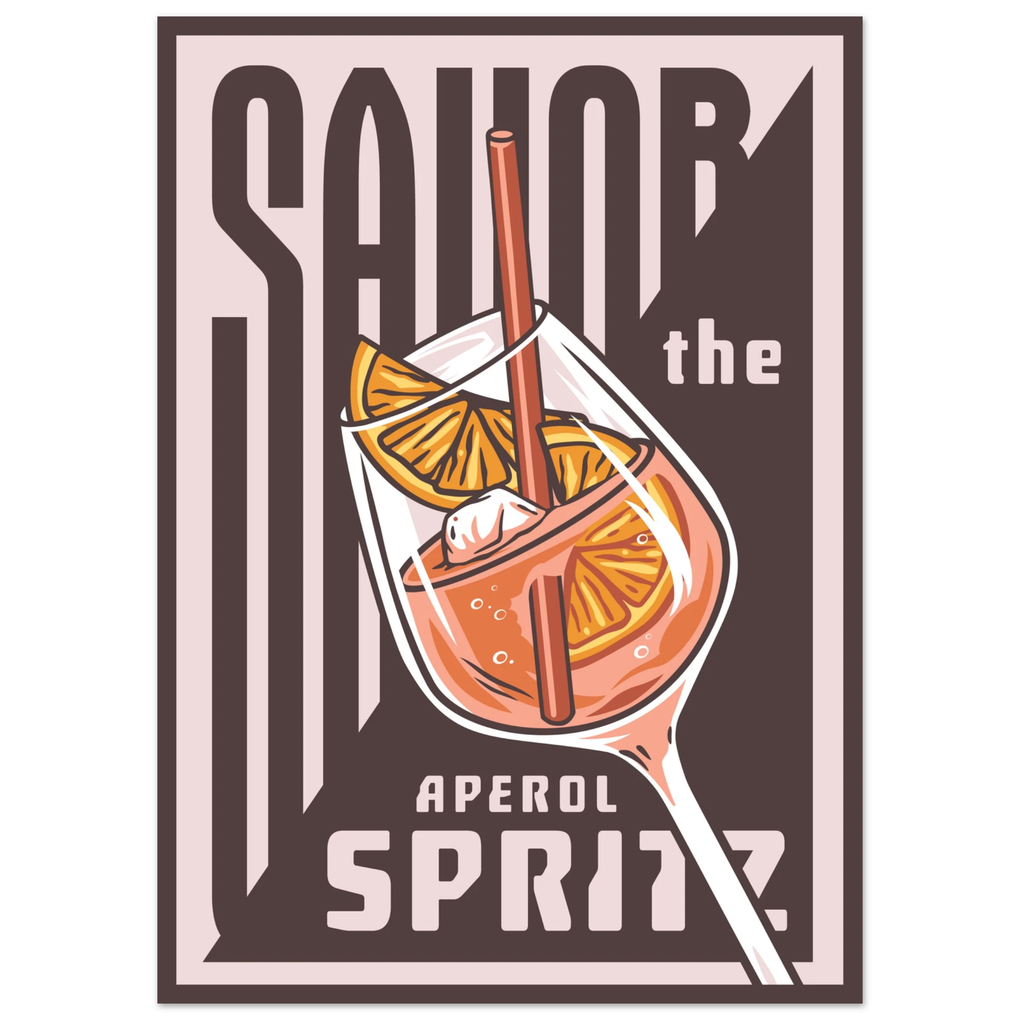 Poster Savor the Spritz con tipografia bold e bicchiere di spritz, stile retrò graphic design