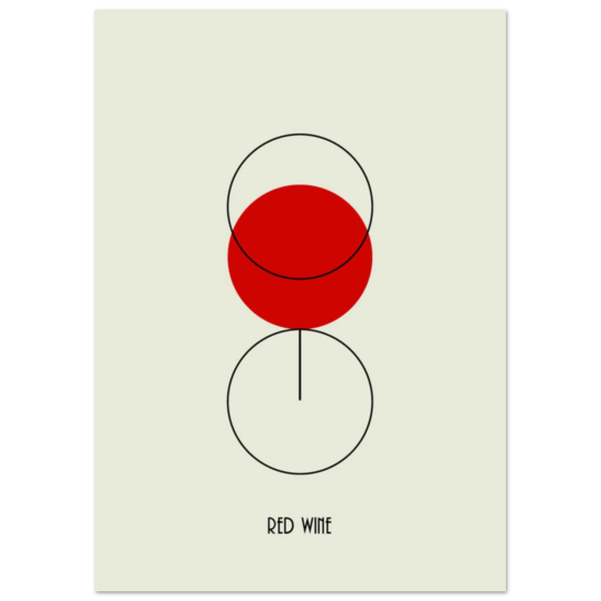 Poster minimal con bicchiere di vino rosso stilizzato, arte contemporanea essenziale, design moderno da parete.
