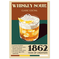 Poster Whiskey Sour vintage con bicchiere cocktail e limone, stile retrò elegante per bar di casa