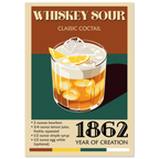 Poster Whiskey Sour vintage con bicchiere cocktail e limone, stile retrò elegante per bar di casa